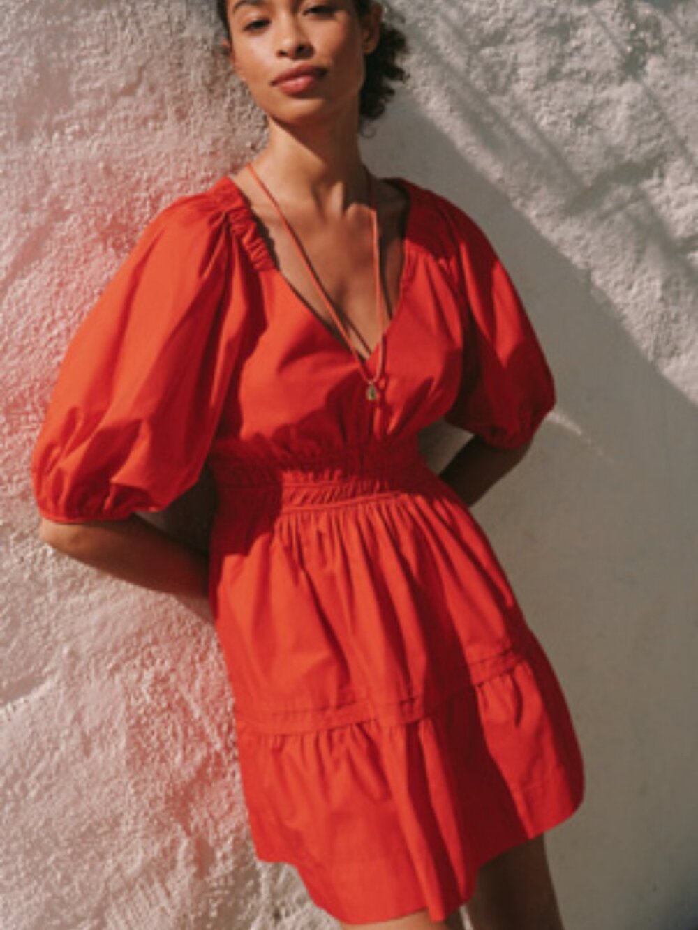Maeve Anthropologie Women's V-Neck Puff Sleeve Smocked Mini Dress Size Small